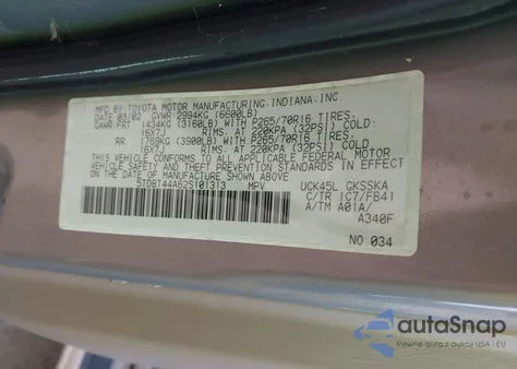 2002 Toyota Sequoia Sr5 V8 from USA, damaged, VIN 5TDBT44A62S101313